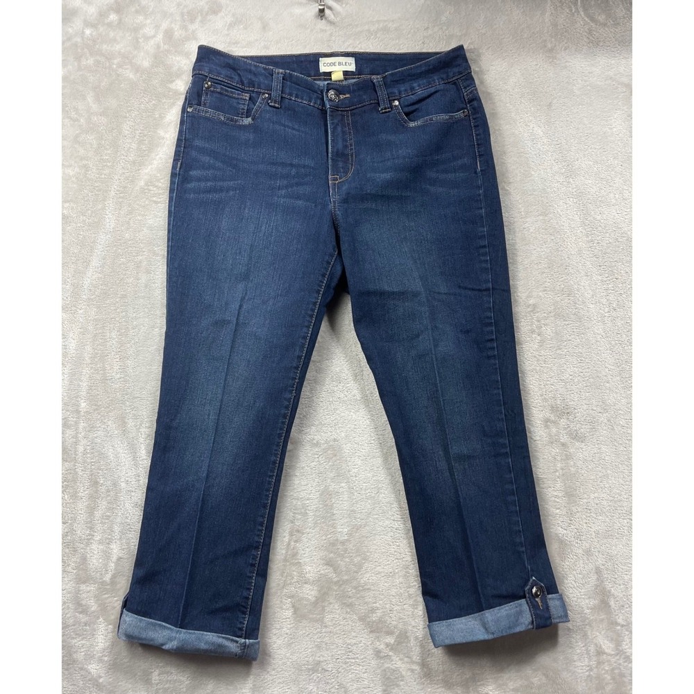 Code Bleu Capri Jeans Women 8 Blue Cuffed Stretch Denim